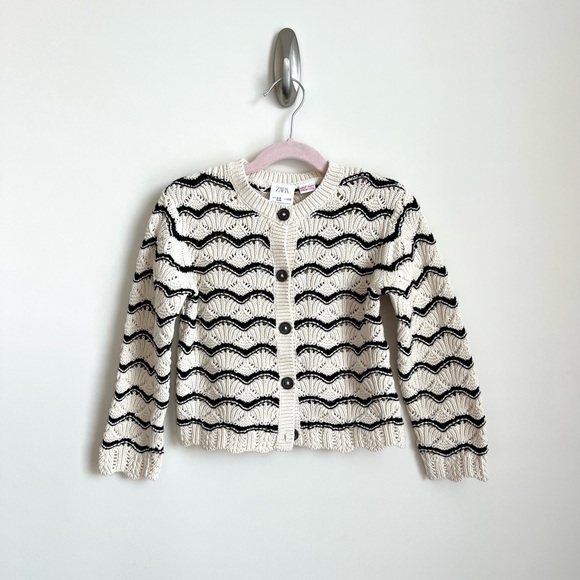 ZARA Girl Open Knit Cardigan with Scalloped Detail Size 4-5 - Picture 7 of 9
